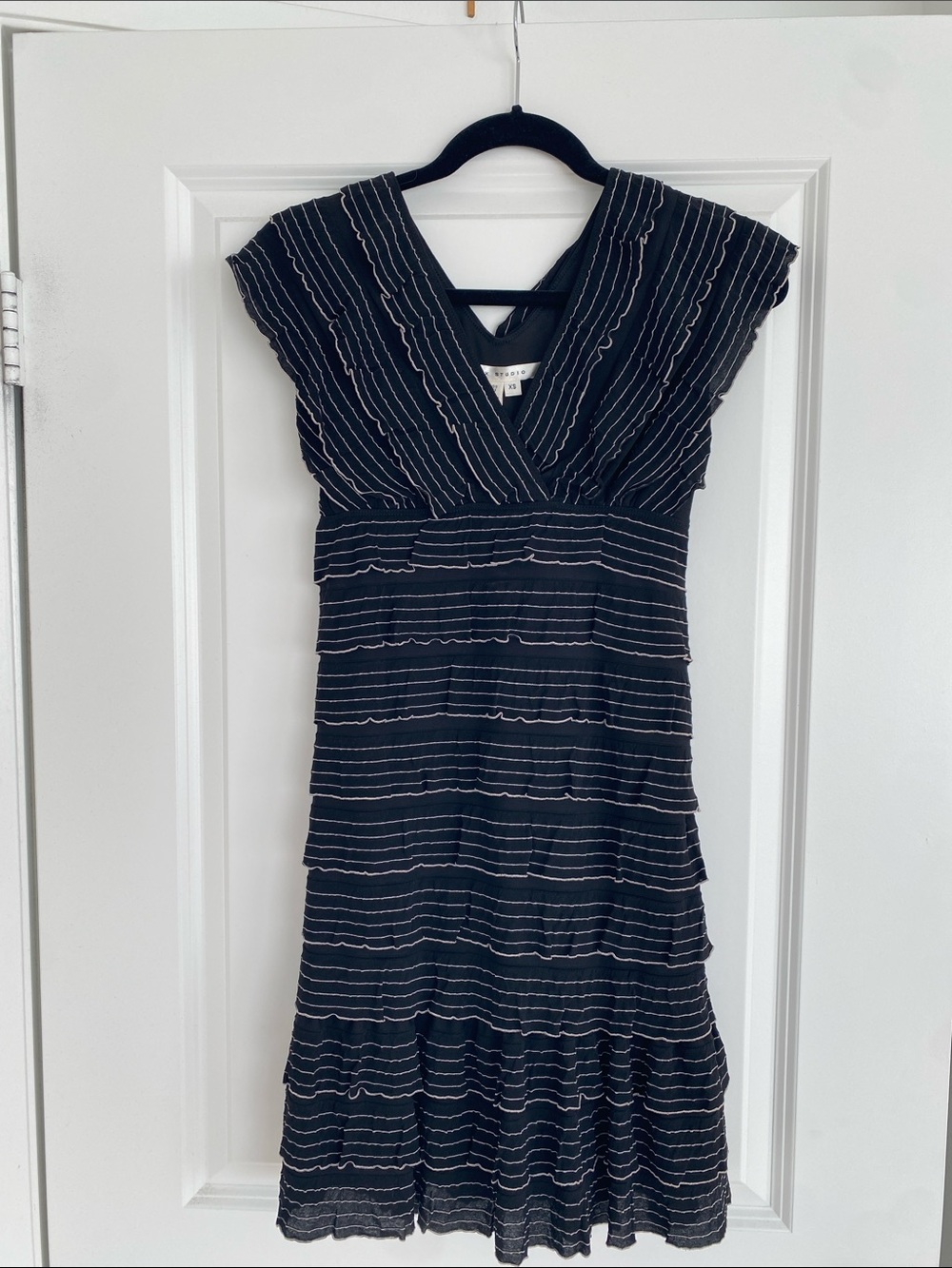 Max Studio Black Midi Dress with White Stripes